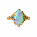 Stunning 10K Gold Australian Crystal Opal & Sapphire Ring