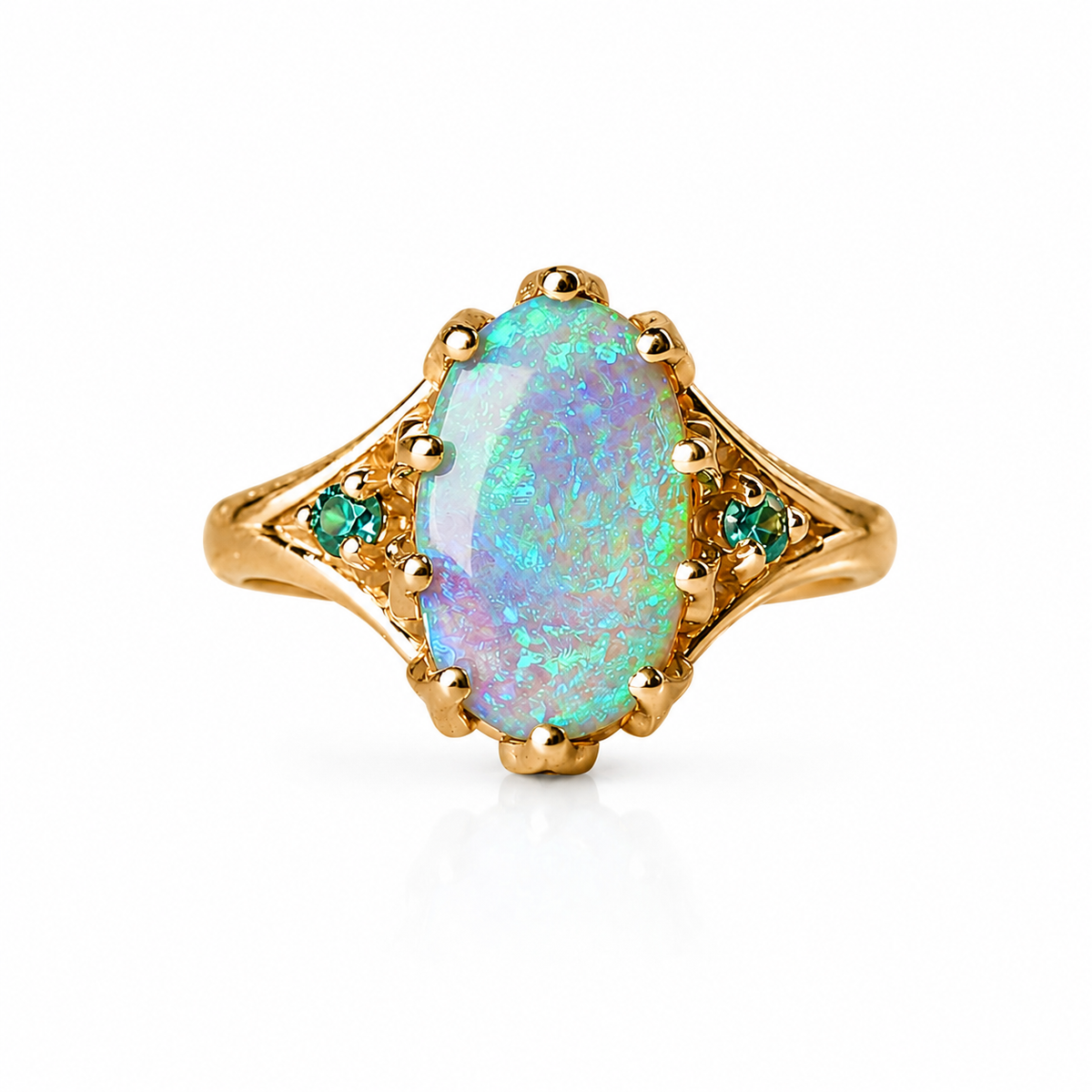 Stunning 10K Gold Australian Crystal Opal & Sapphire Ring