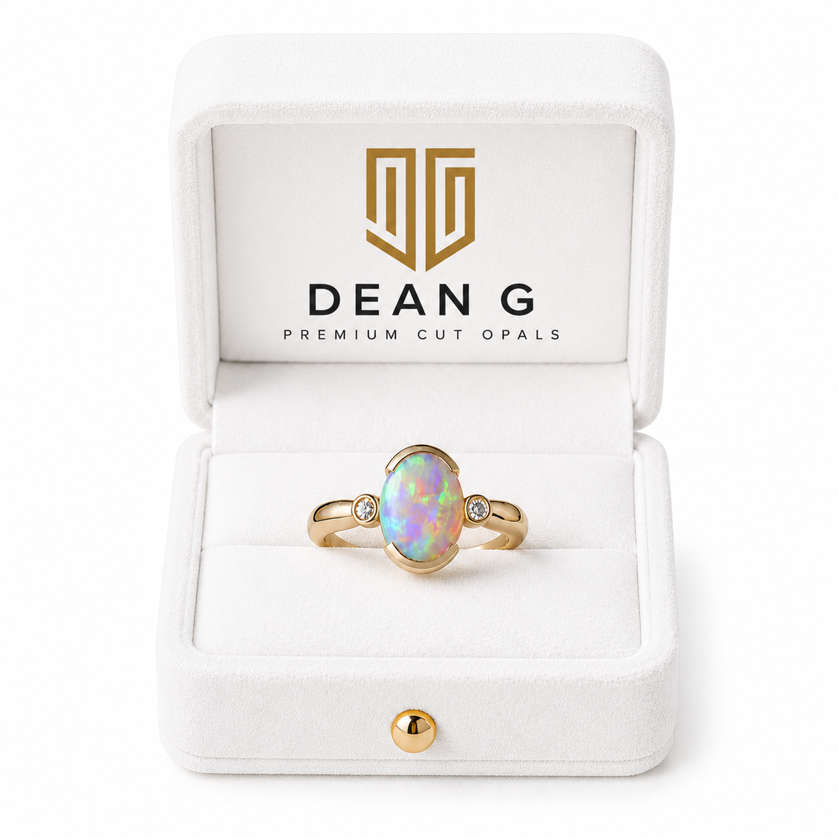 Stunning 10K Gold Australian Crystal Opal & Diamond Ring