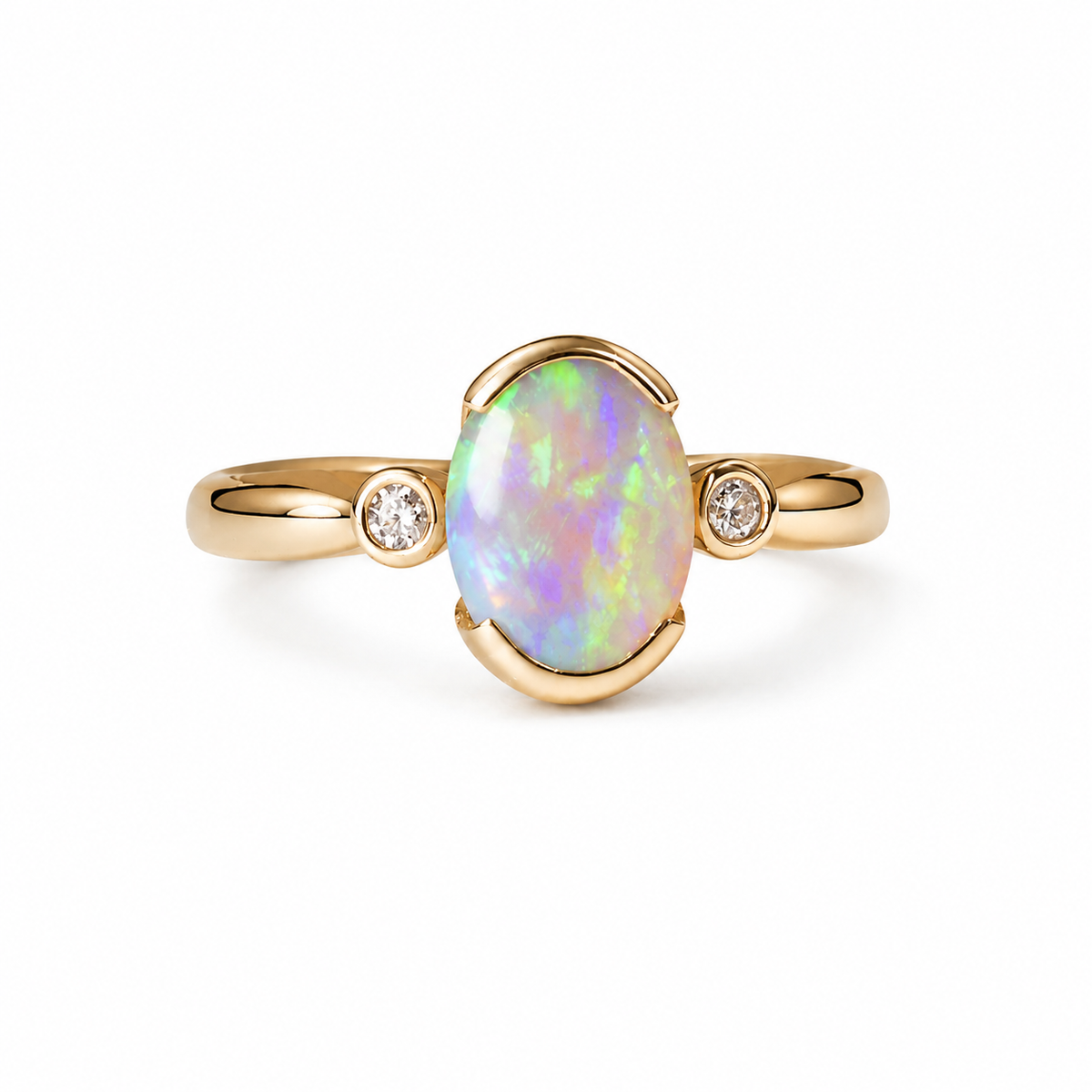 Stunning 10K Gold Australian Crystal Opal & Diamond Ring