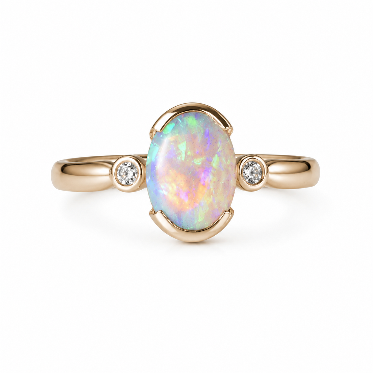 Stunning 10K Gold Australian Crystal Opal & Diamond Ring