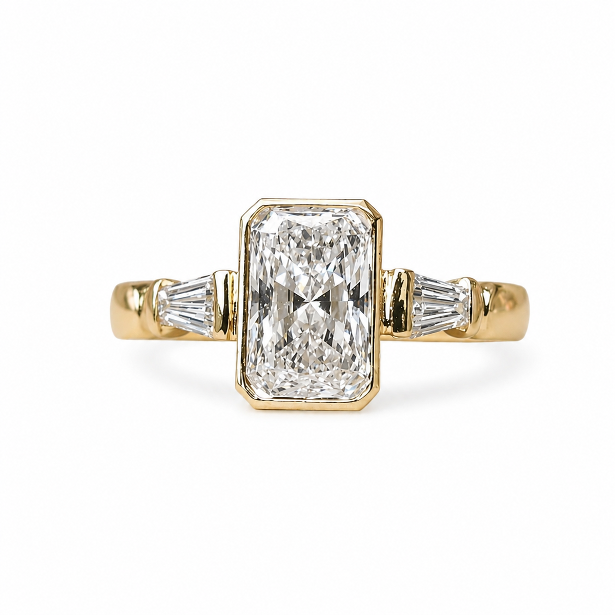 14K Gold 1.51ct Radiant-Cut Diamond Ring with Baguette Side Stones