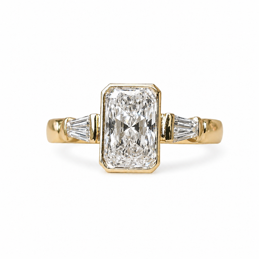 14K Gold 1.51ct Radiant-Cut Diamond Ring with Baguette Side Stones