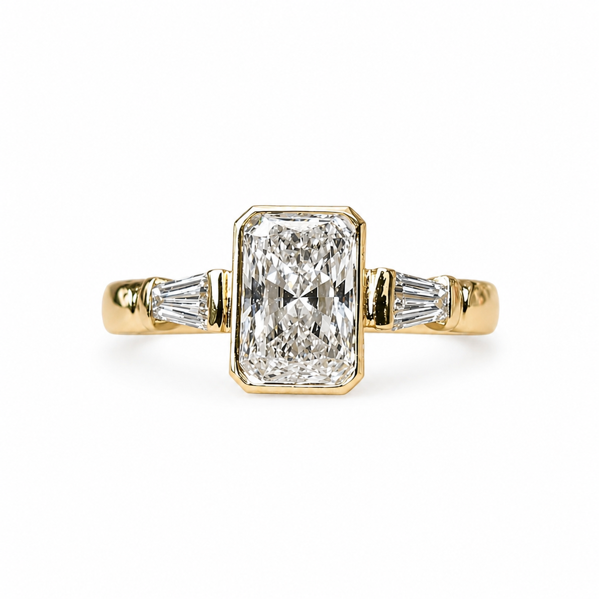 14K Gold 1.51ct Radiant-Cut Diamond Ring with Baguette Side Stones