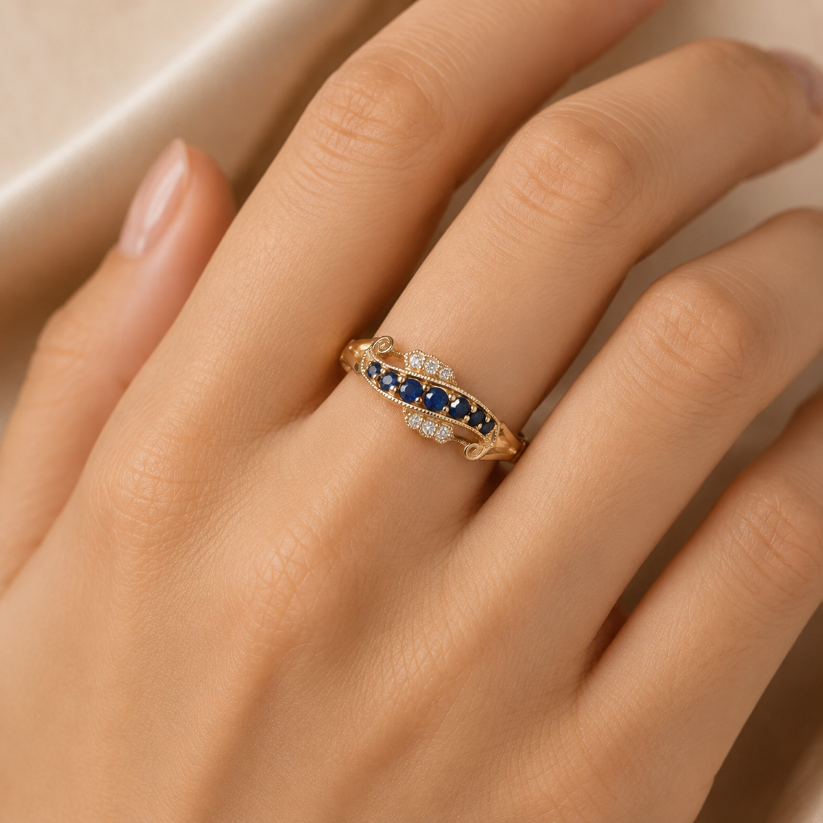 9k Yellow Gold Sapphire And Diamond Eternity Ring