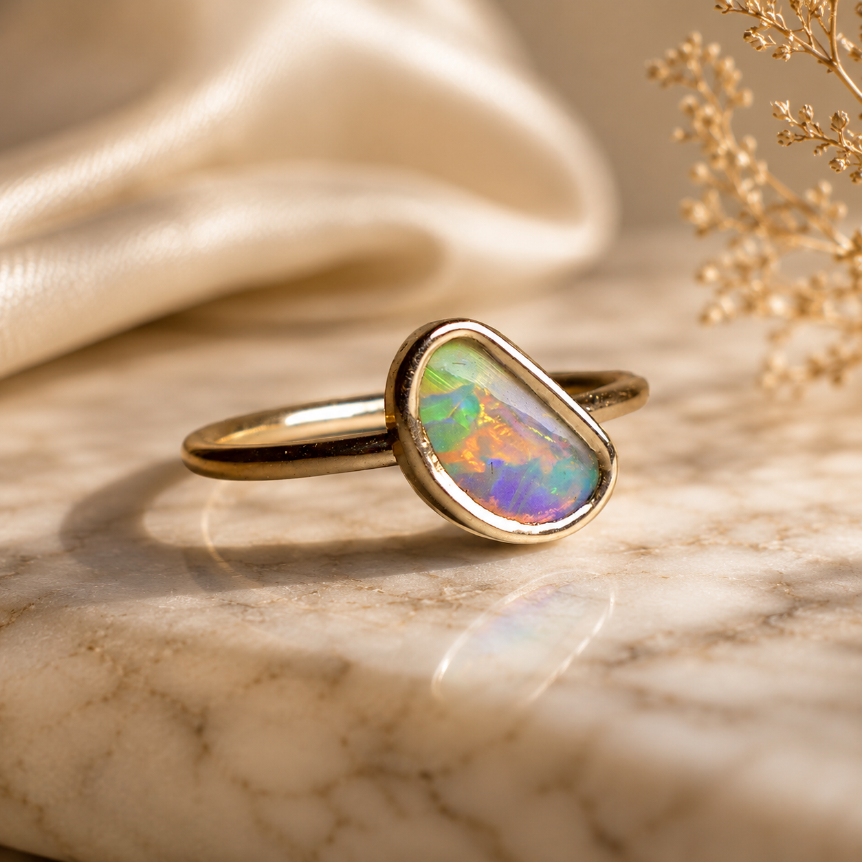 Elegant 9k Gold Australian Crystal Opal Ring