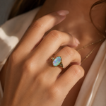 Stunning 10K Gold Australian Crystal Opal & Sapphire Ring
