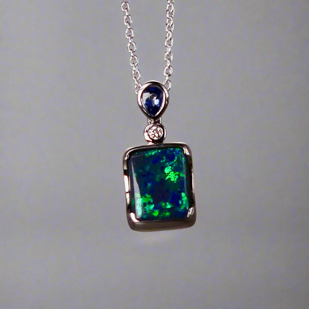 Stunning 18k White Gold Australian Black Opal Pendant – Dean G