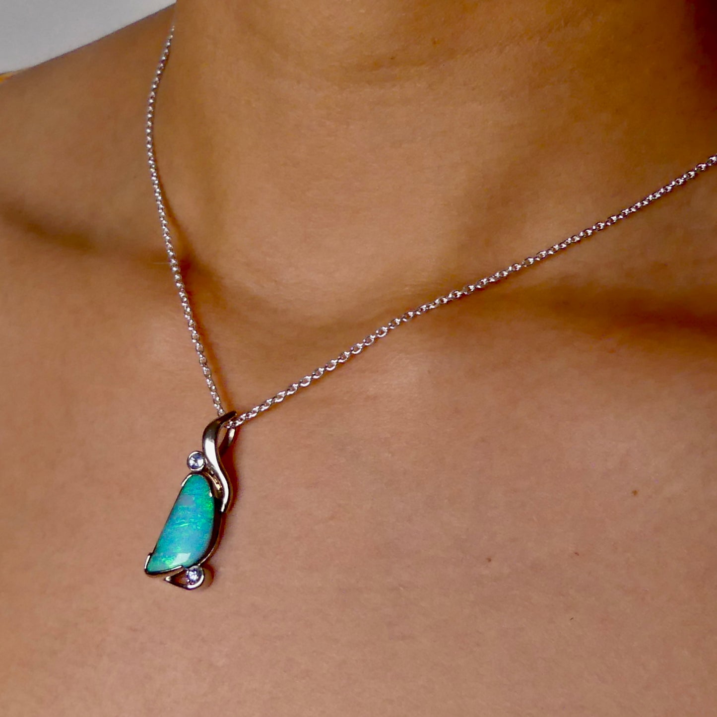 Beautiful 9K White Gold Australian Boulder Opal Pendant