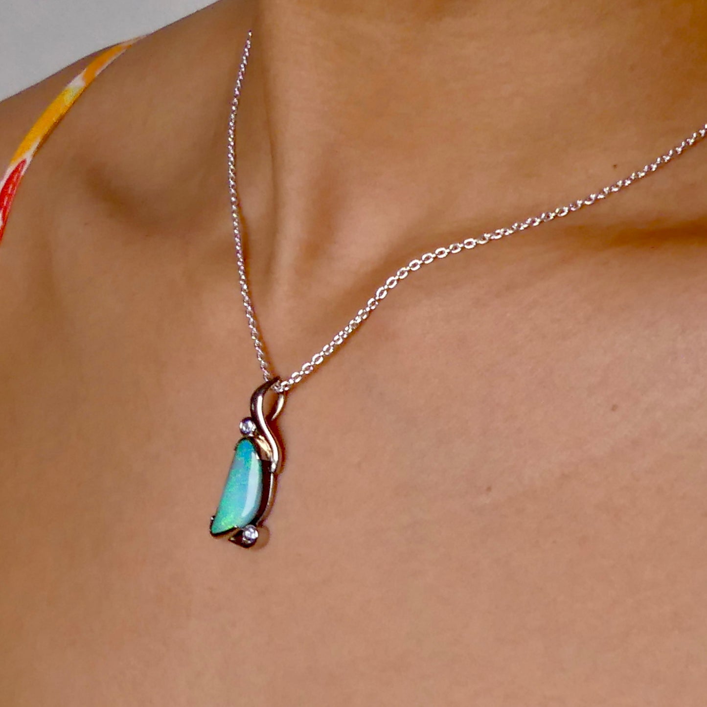 Beautiful 9K White Gold Australian Boulder Opal Pendant