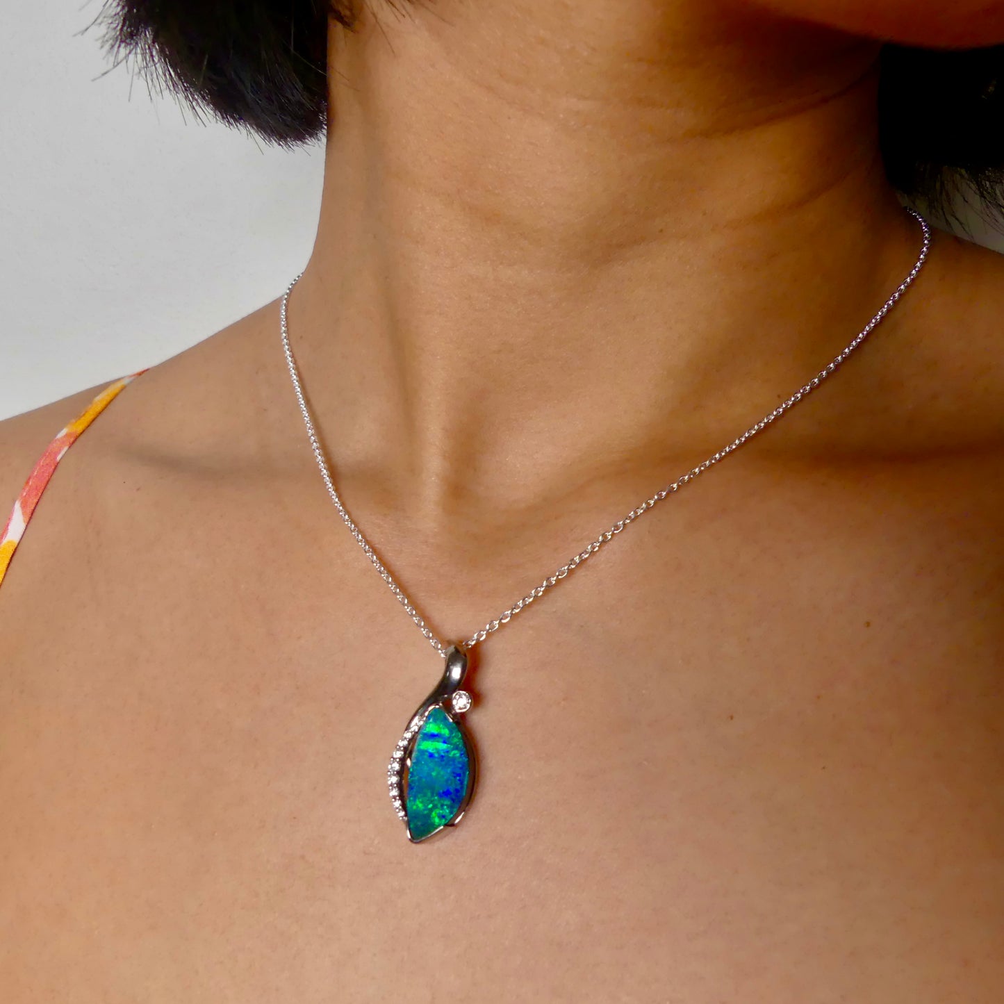 Elegant 18k White Gold Australian Boulder Opal Pendant