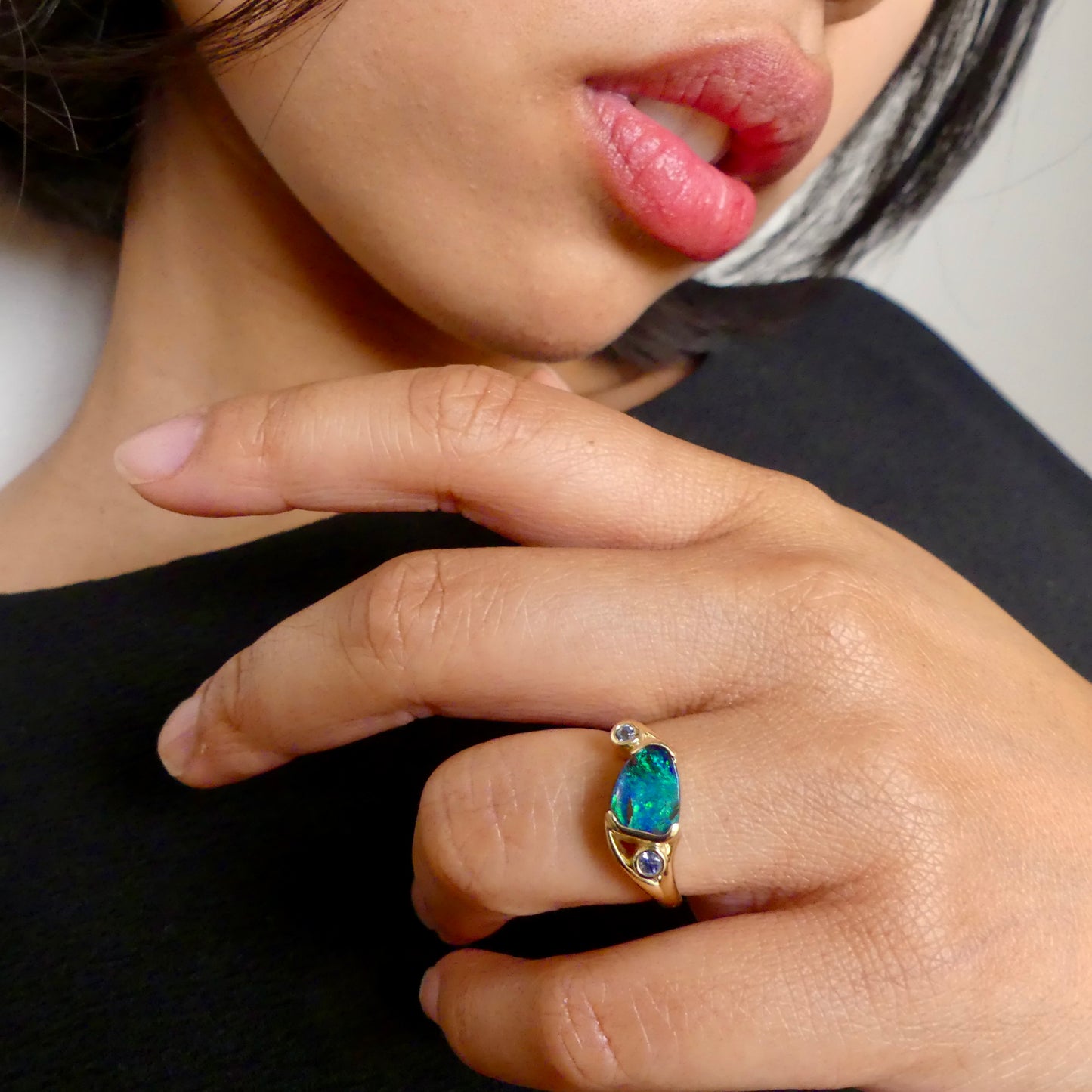 Stunning 14k Gold Australian Boulder Opal Ring