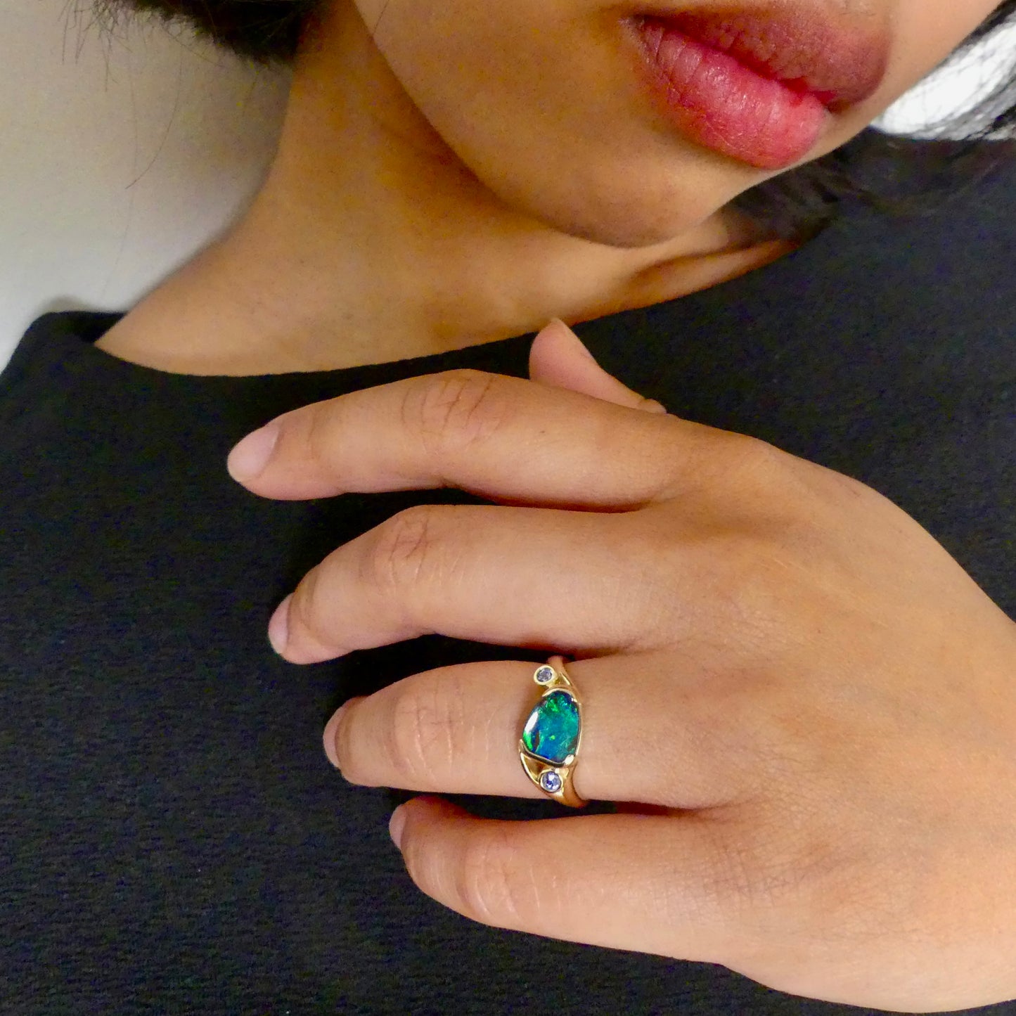 Stunning 14k Gold Australian Boulder Opal Ring