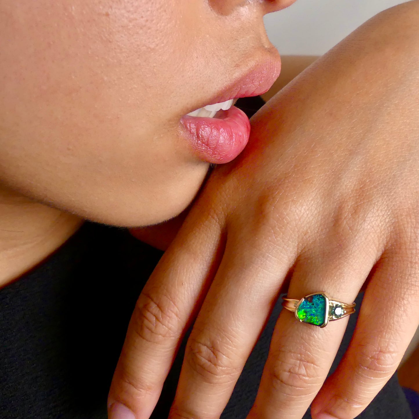 Beautiful Oceanic 14k Gold Australian Boulder Opal Ring