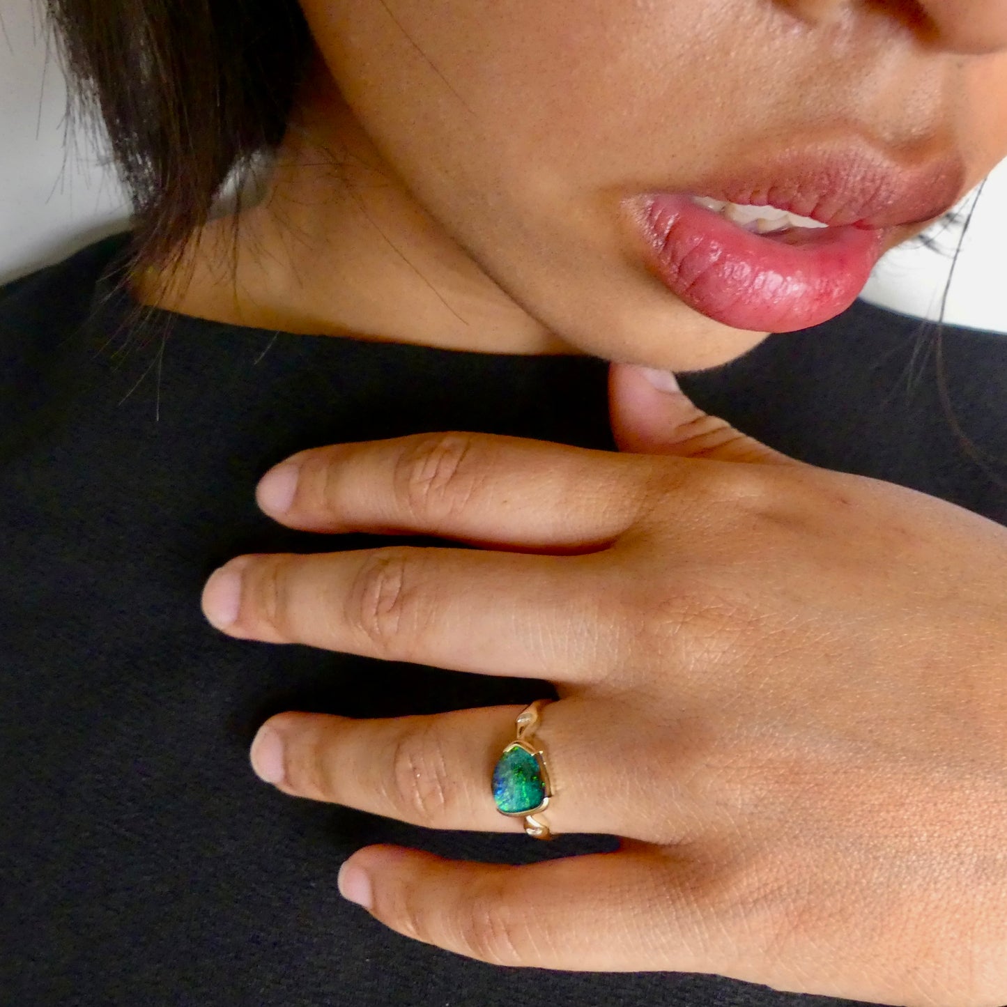 Captivating 14k Gold Australian Boulder Opal Ring