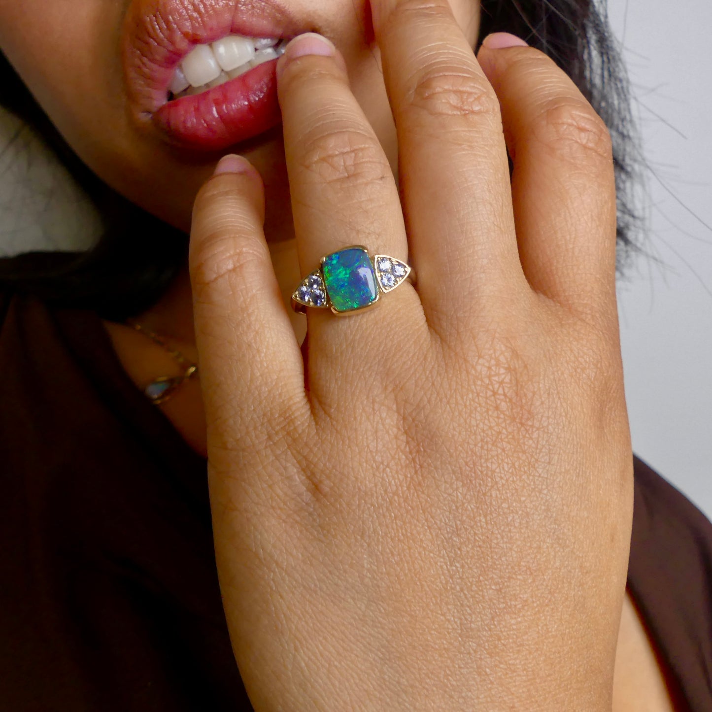 Stunning 14k Gold Australian Black Opal Ring