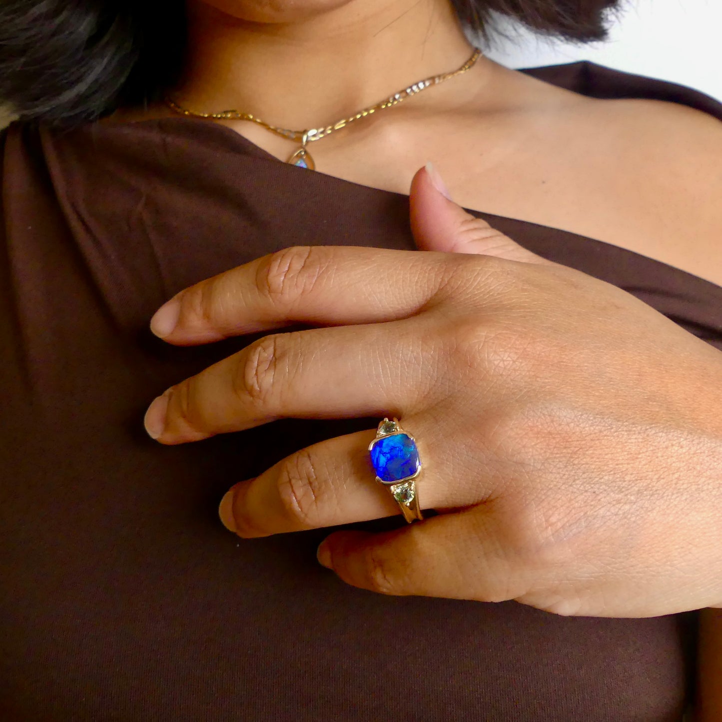 Striking 14K Gold Australian Black Opal Ring