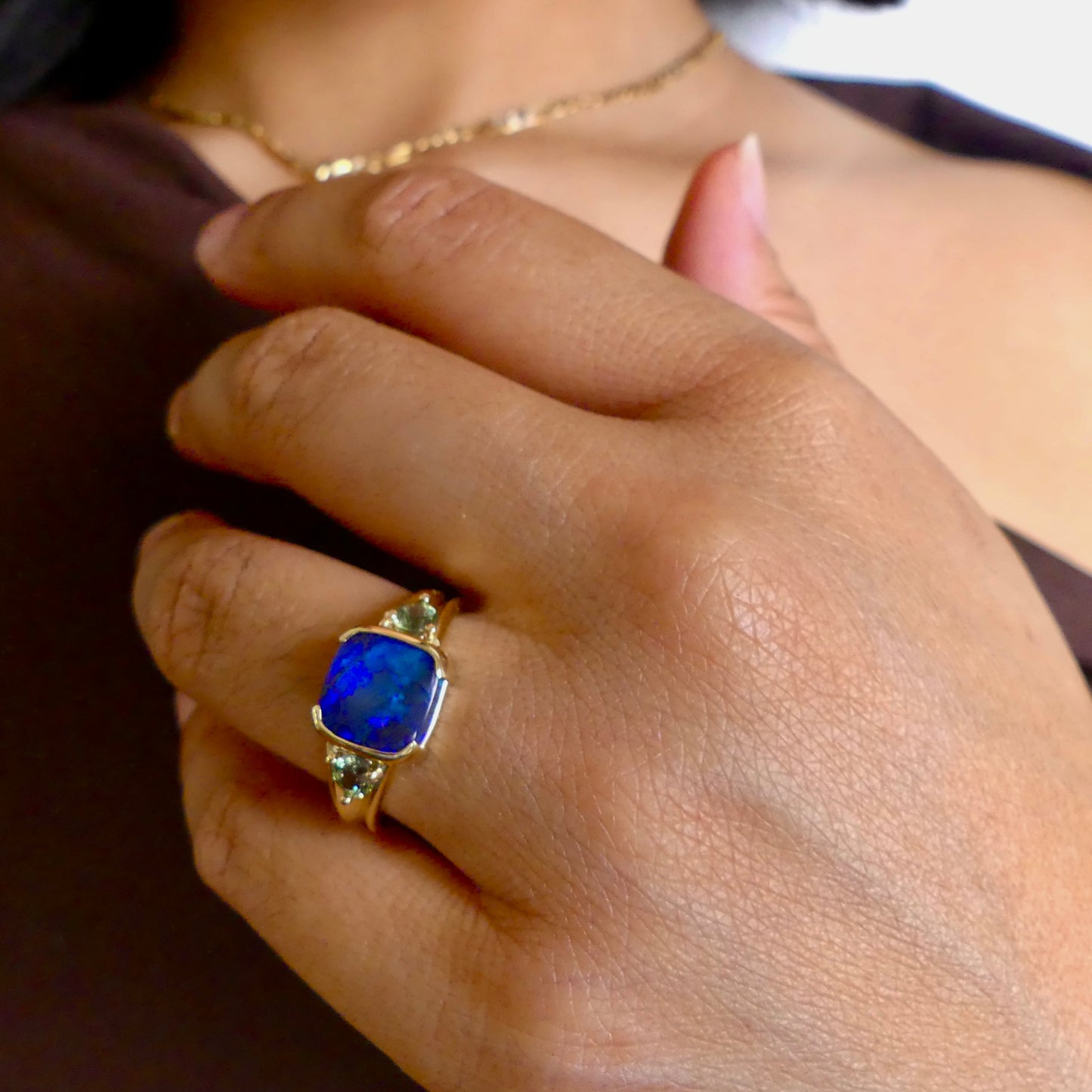 Striking 14K Gold Australian Black Opal Ring