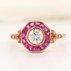 9k Rose Gold Moissenite And Ruby Ring