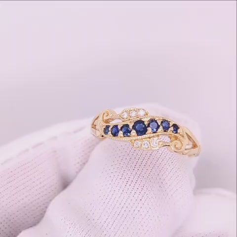 9k Yellow Gold Sapphire And Diamond Eternity Ring