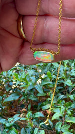Experience the brilliance of our 18k Gold Australian Crystal Opal Pendant. Ethically mined from Coober Pedy, Australia, this opal is a stunning representation of the outback's natural beauty

Origin- Coober Pedy Australia

Opal Weight- 3ct Australian Crystal Opal

Setting- 18k Gold Bezel Set

Chain- 18k Gold Cable, 45cm in Length

Handcrafted and designed by Australian Artisans